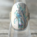 Vintage Sterling Abalone Inlay Bird Ring 7