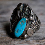 Vintage Sterling Turquoise Feather Ring 10