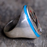 Vintage Sterling Inlaid Road Runner Ring 11.75