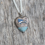 Vintage Sterling 1940's Swordfish Ocean Scene Heart Necklace