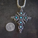 MASSIVE Vintage Sterling Turquoise and Coral Reversible Cross Necklace