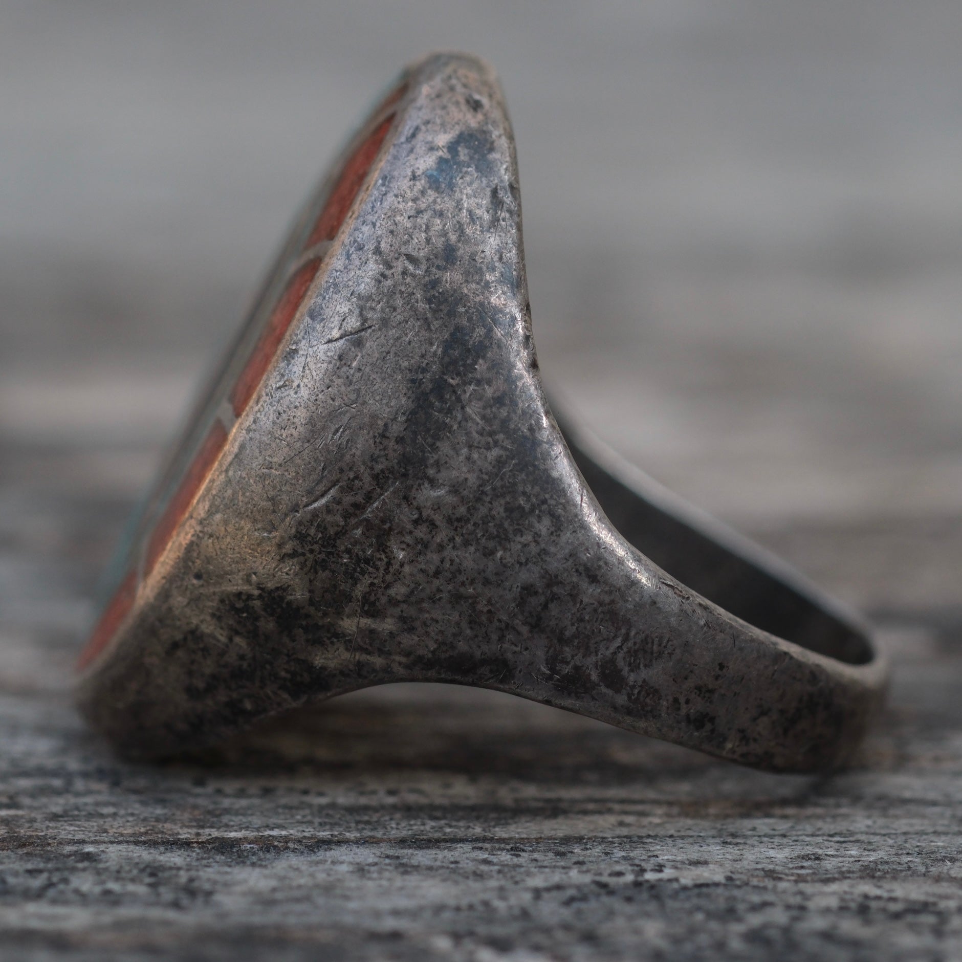 Vintage Sterling Turquoise and Coral Inlay Hummingbird Ring 11.5