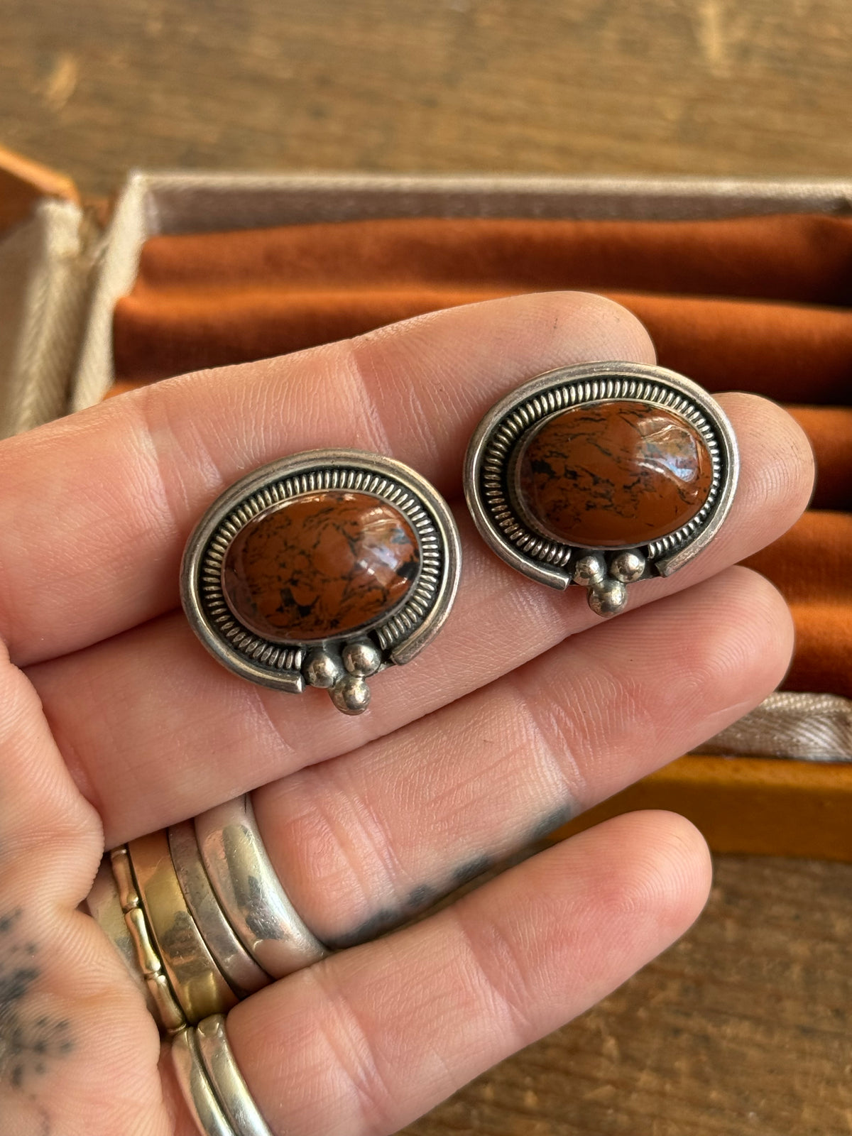 Vintage Sterling Silver Jasper Earrings