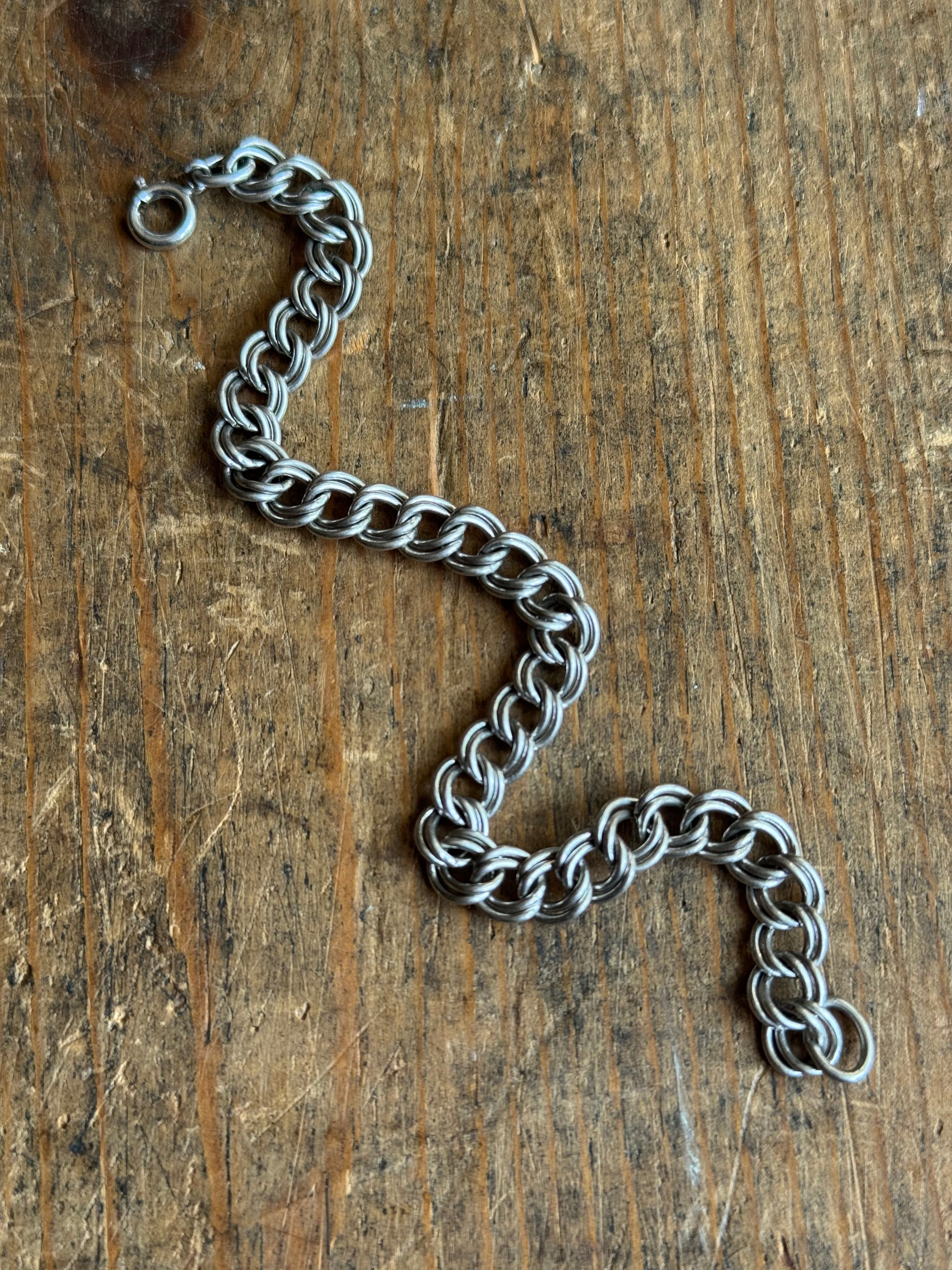 Vintage Sterling Silver 7” Double Link Chain Bracelet