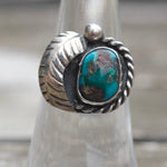 Vintage Sterling Turquoise Feather Ring 5.75