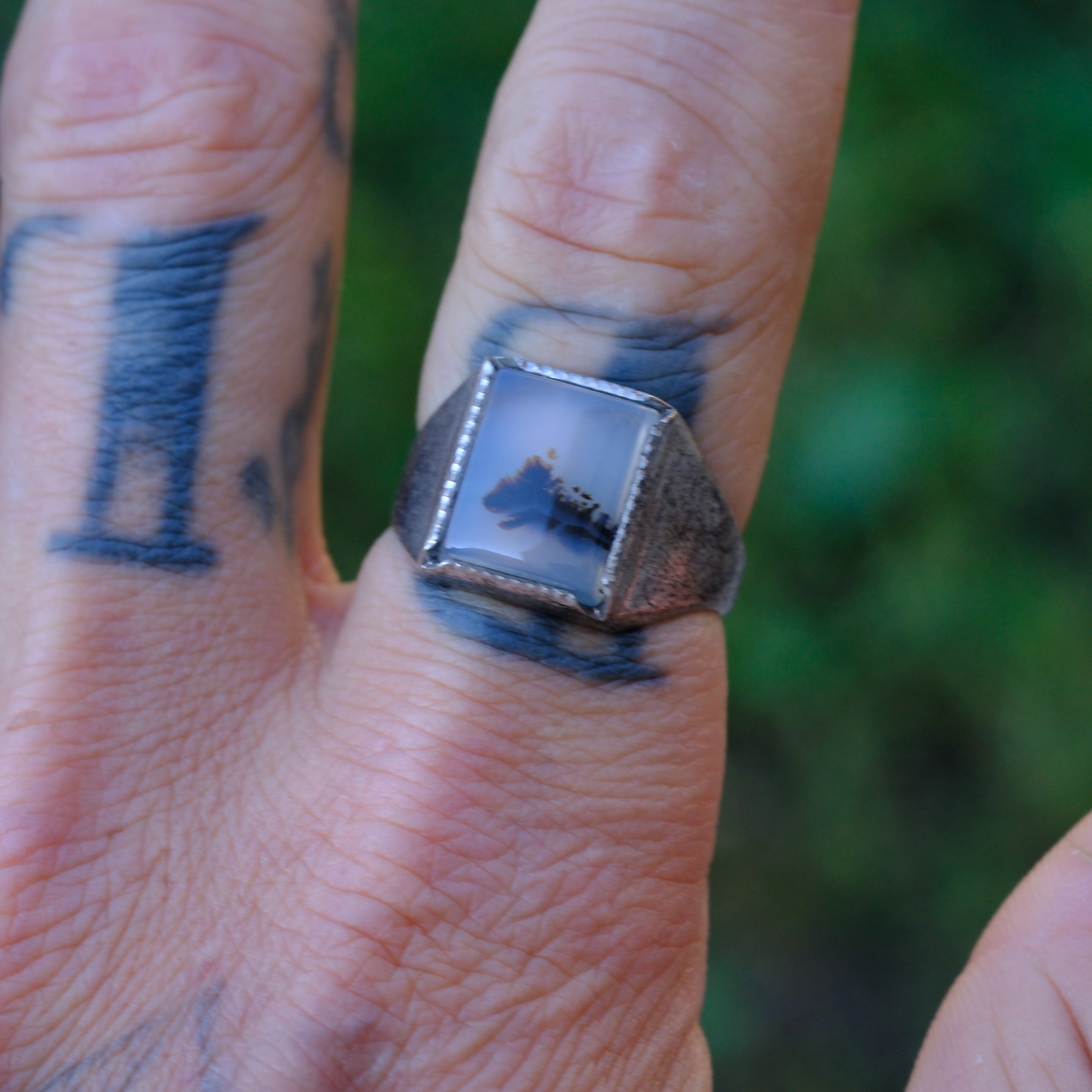 Vintage Sterling Agate Signet Ring 9