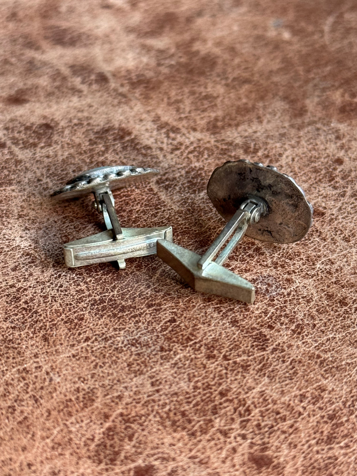 Vintage Sterling Silver Turquoise Twist Cufflinks