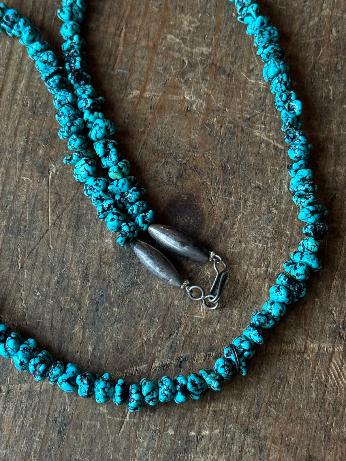 Vintage Raw High Contrast Turquoise Beaded Necklace