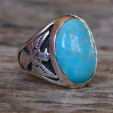 Vintage Sterling Turquoise Thunderbird Ring 9.75