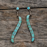 Vintage Sterling Turquoise Inlay Drop Earrings