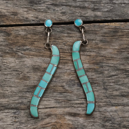 Vintage Sterling Turquoise Inlay Drop Earrings