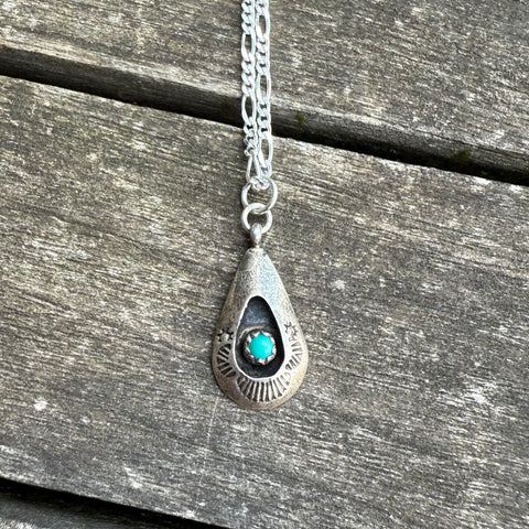Vintage STerling Turquoise Shadowbox Necklace