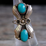Vintage Sterling 2-Stone Turquoise Feather Ring 4.5
