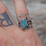 Vintage Sterling rushed Turquoise and Coral Inlay Bird Ring 6
