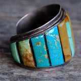 MASSIVE Vintage Sterling Jasper And Turquoise Inlay Cuff Bracelet
