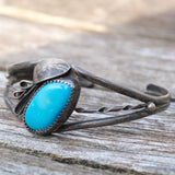 Vintage Sterling Turquoise Feather Cuff