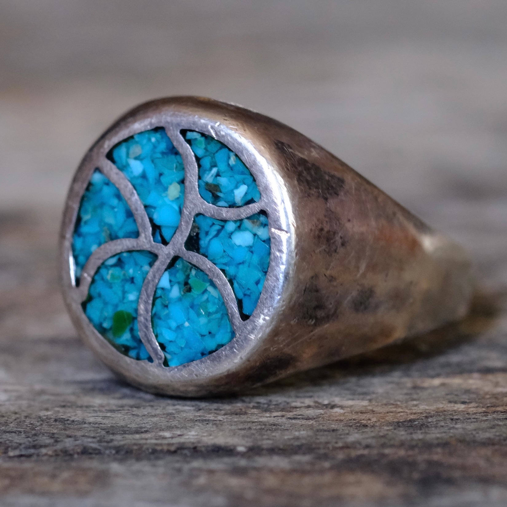 Vintage Sterling Turquoise Inlay Ring 10