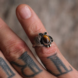 Vintage Sterling Tigers Eye Feather Ring 4.25