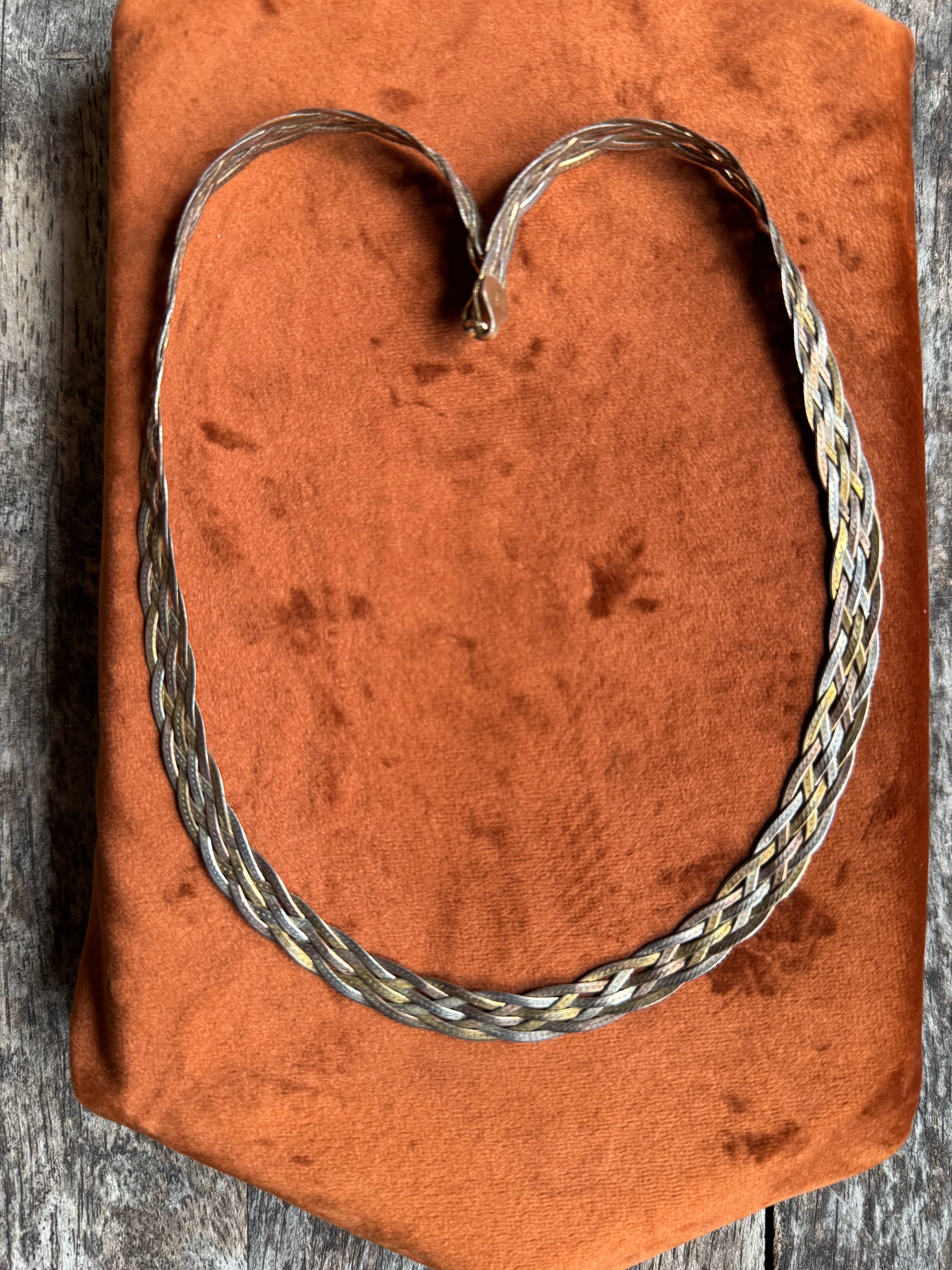 Vintage Sterling Silver 18” Gold-Tone Braided Herringbone Chain