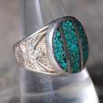 Vintage Sterling Crushed Turquoise Thunderbird Ring 9.75