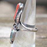 Vintage Sterling Turquoise and Coral Feather Ring 6