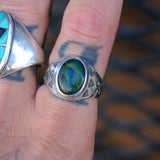 Vintage Sterling Blue Abalone Crossed Arrows Stamped Ring 9.75