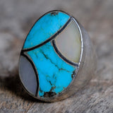 Vintage Sterling Turquoise and Mother of Pearl Inlay Ring 8.5