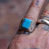 Vintage Sterling Turquoise Stamped Band Ring 8.25