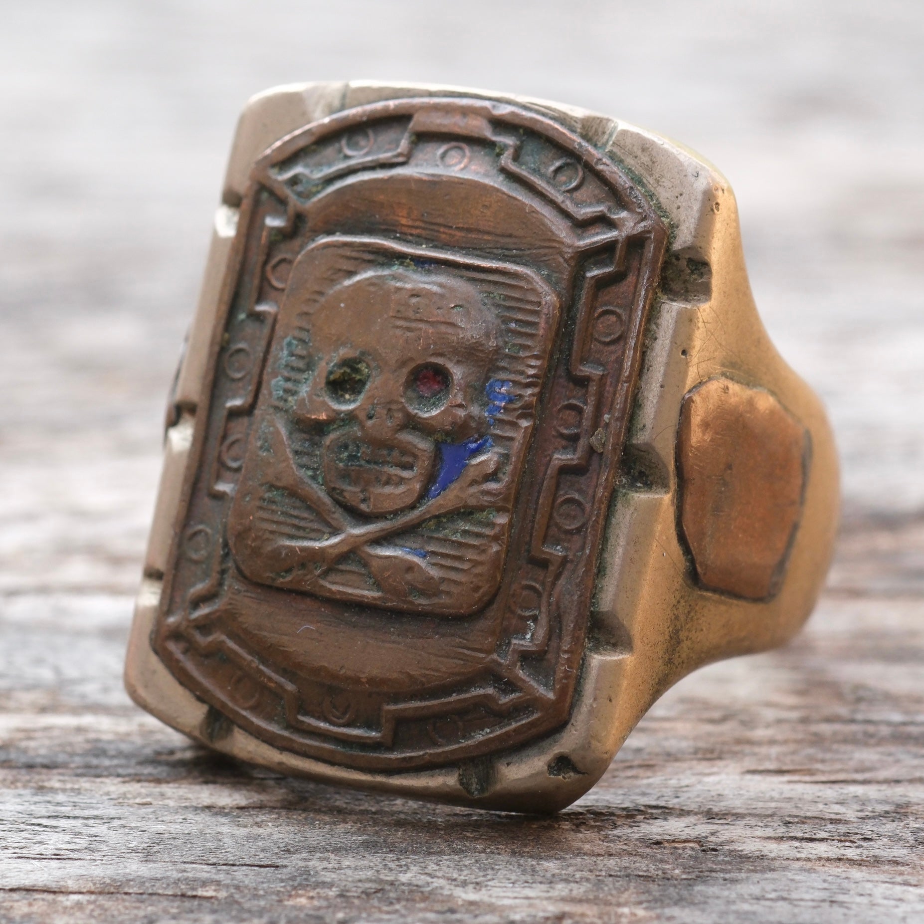Antique Mexican Biker Skull Souvenir Ring 12