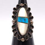 Vintage Sterling Turquoise and Mother Of Pearl Inlay Ring 7