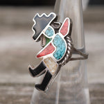 Vintage Sterling Inlay Dancer Ring 6.5
