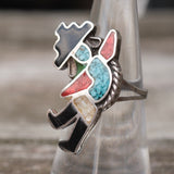 Vintage Sterling Inlay Dancer Ring 6.5
