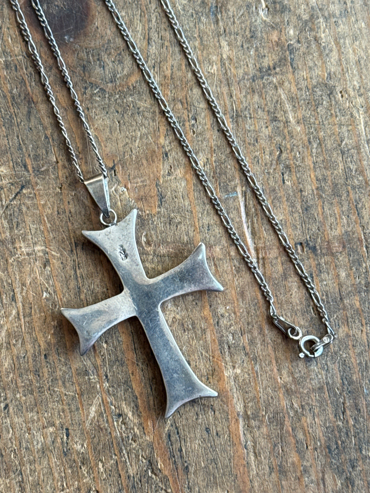 Vintage Sterling Silver Onyx Inlay Cross Necklace