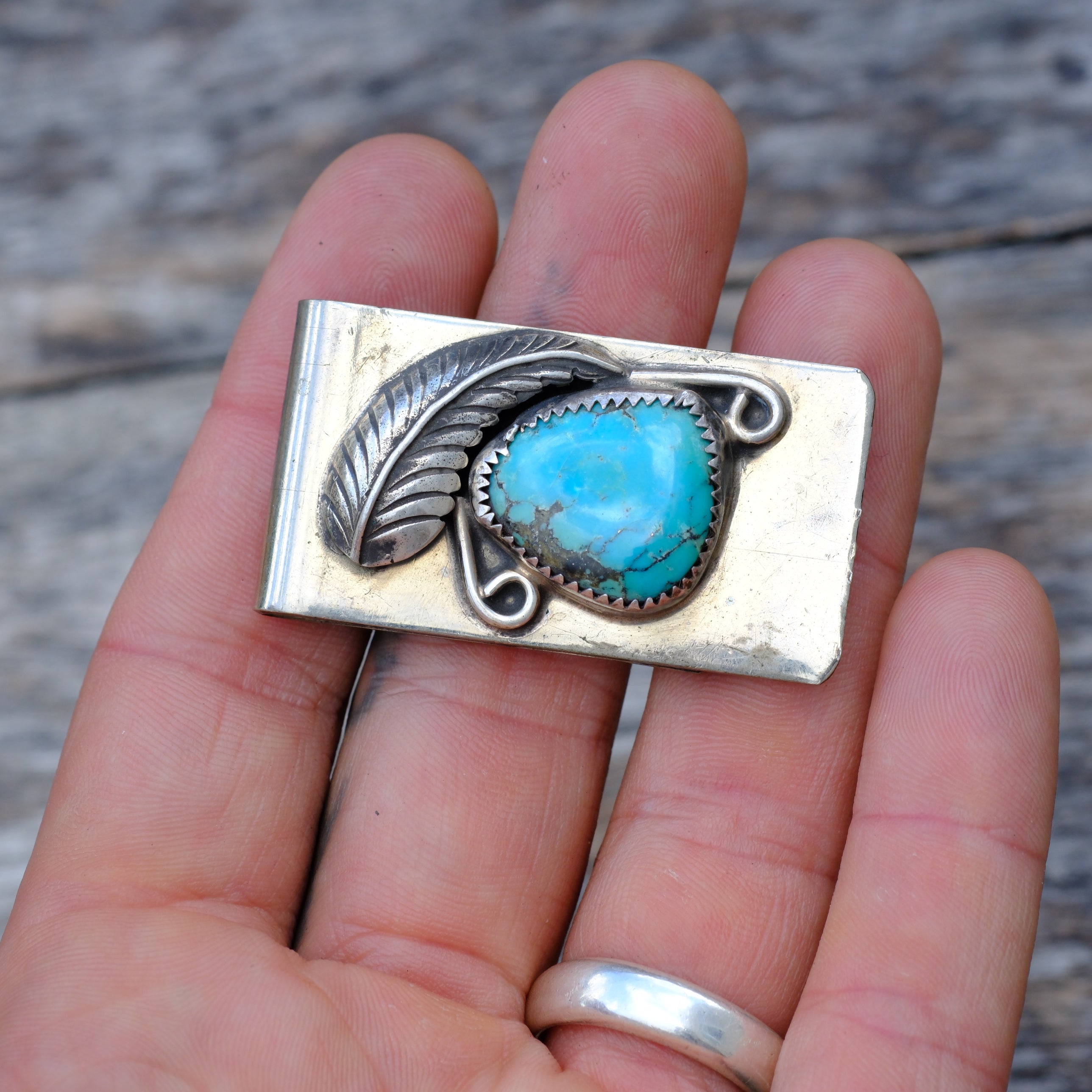Vintage Turquoise Feather Money Clip