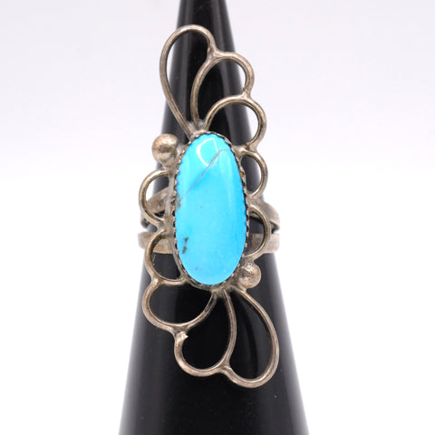 Vintage Sterling Turquoise Floral Ring 4
