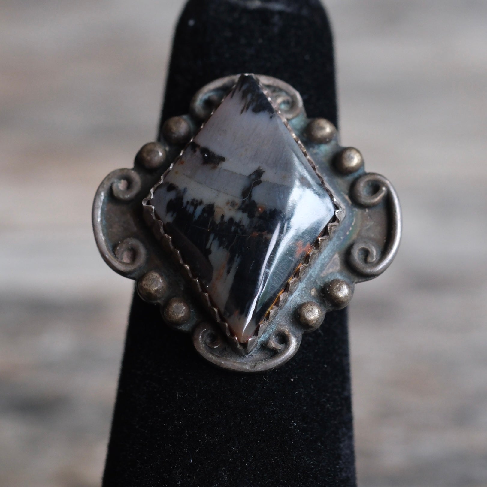 Vintage Sterling Petrified Wood Ring 3.75