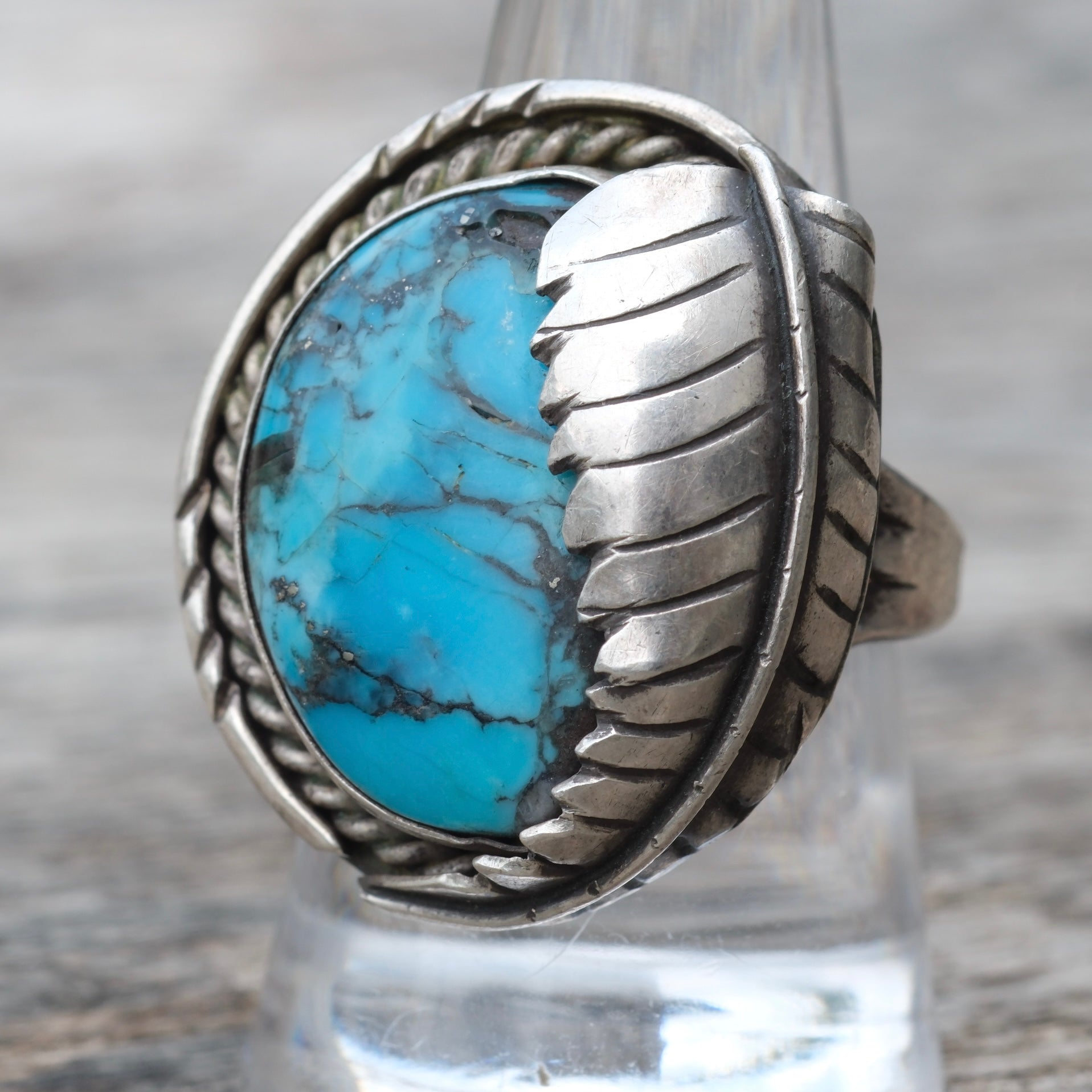Vintage Sterling Turquoise Feather Ring 9.25