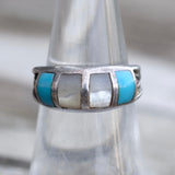 Vintage Sterling Turquoise and Mother Of Pearl Band 6.5