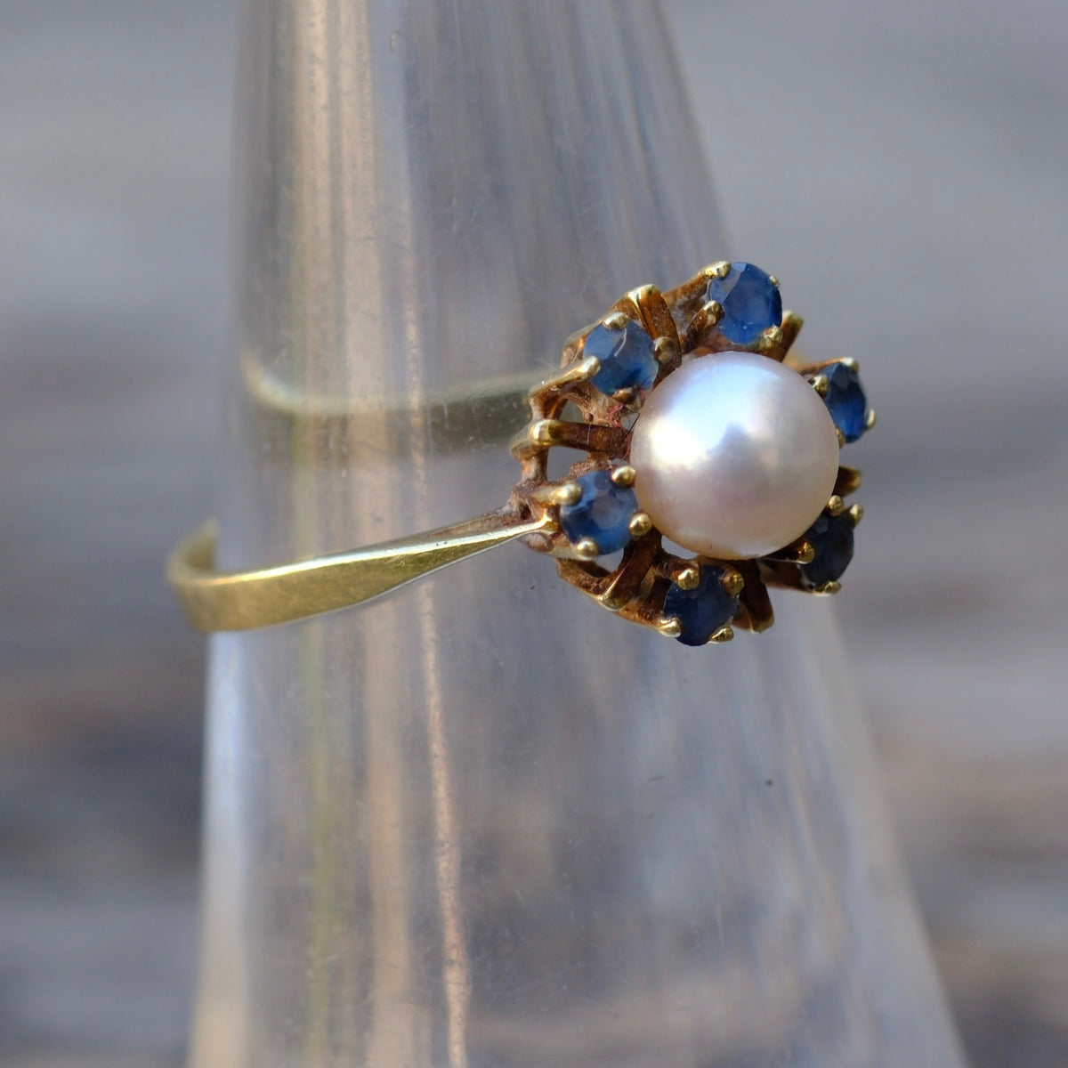 Vintage 14K Gold Pearl Sapphire Ring 6