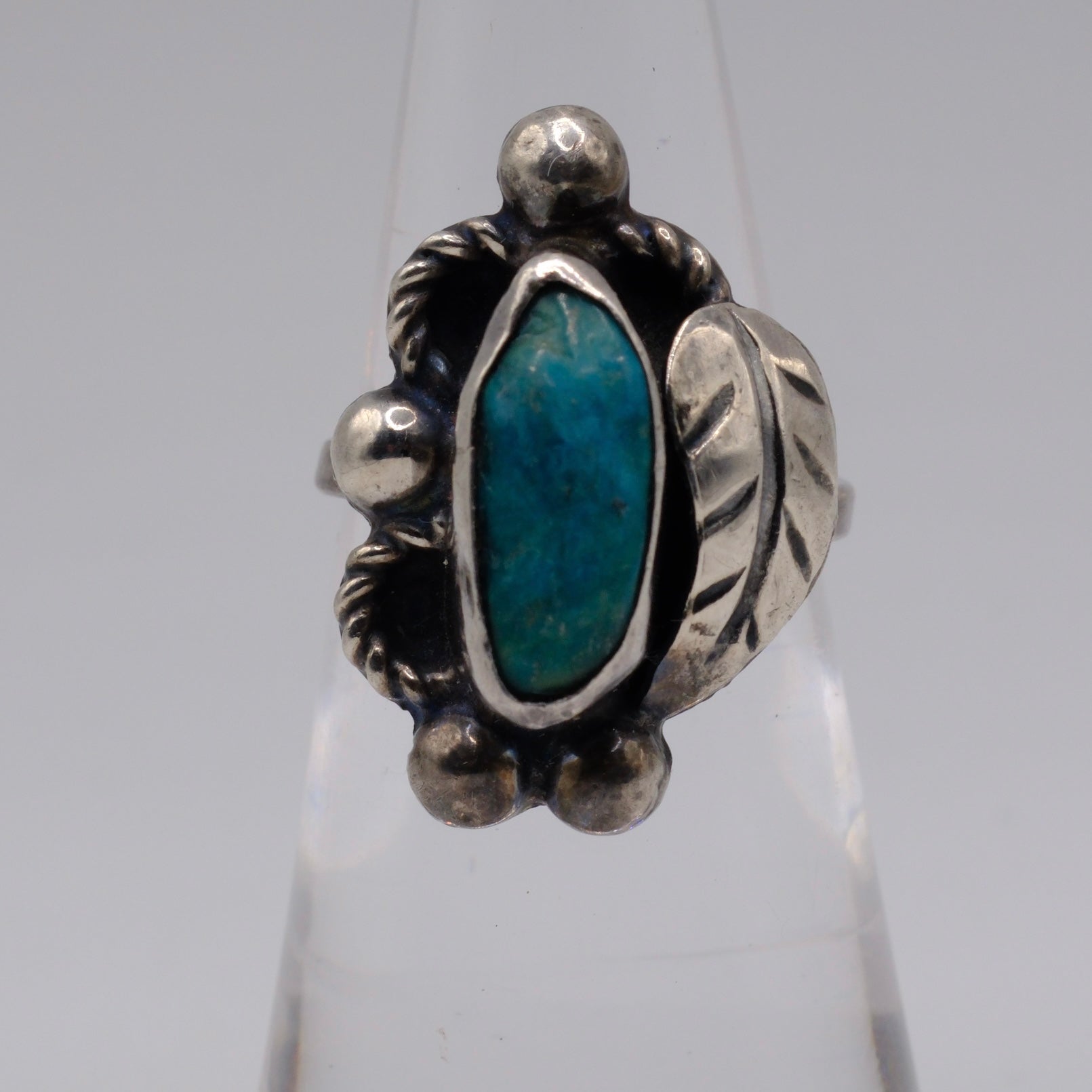Vintage Sterling Turquoise Feather Ring 4.5
