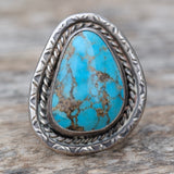 Vintage Sterling Turquoise Roper Ring 12
