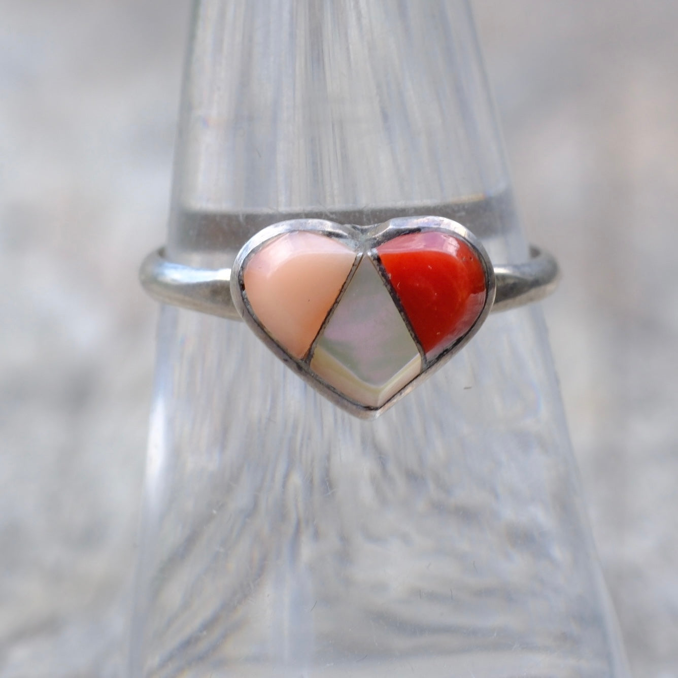 Vintage Sterling Silver Multistone Inlay Heart Ring 7