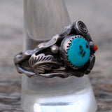 Vintage Sterling Turquoise and Coral Ring 10.25