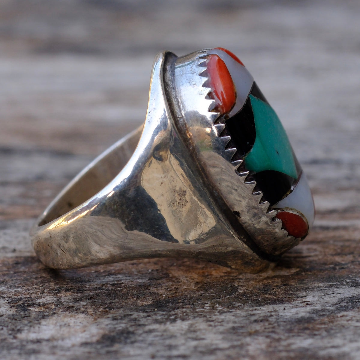 Vintage Sterling Multi Stone Inlay Ring 7