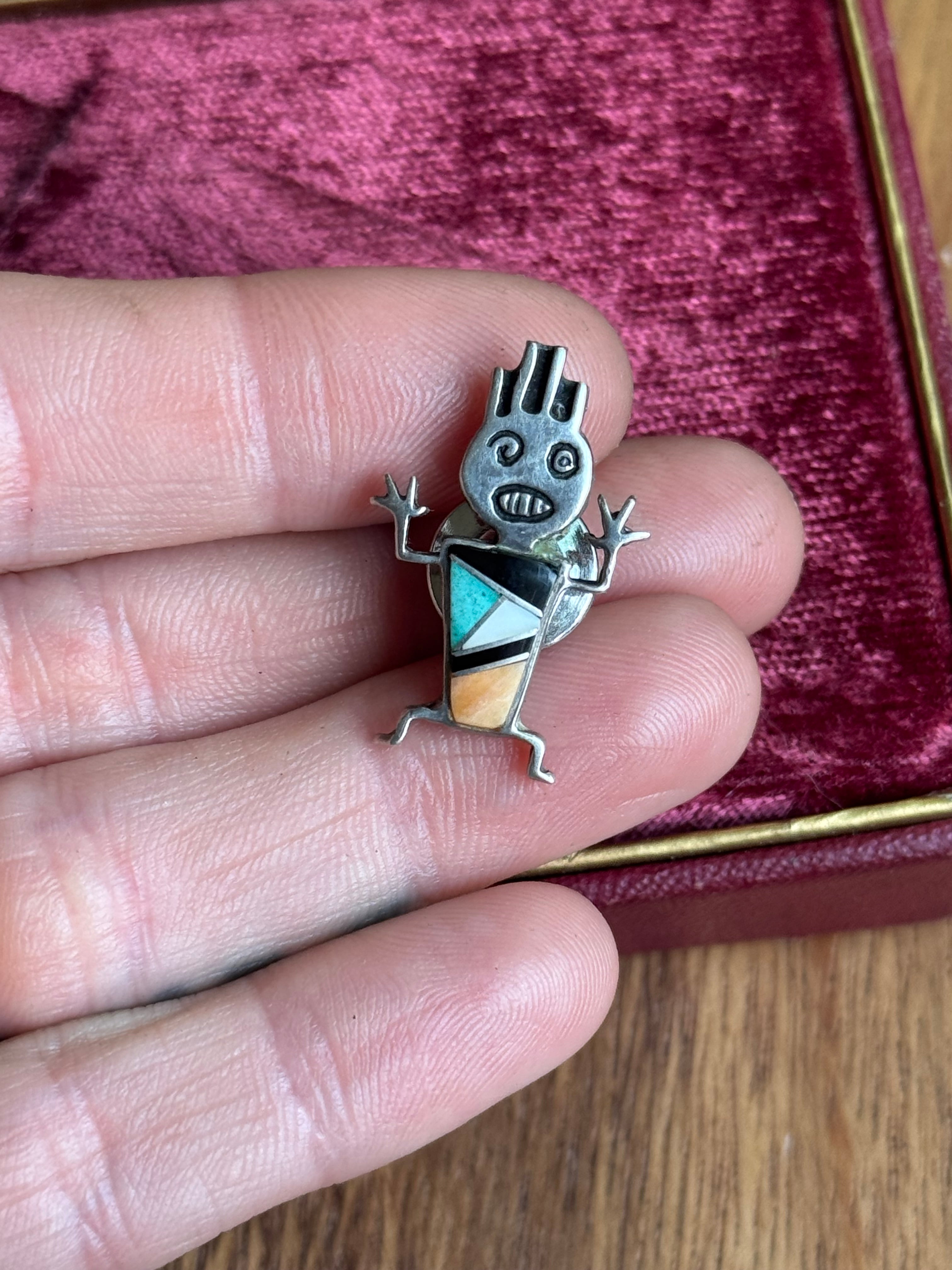 Vintage Sterling Silver Multistone Inlay Rock Kritters Tack Pin