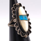Vintage Sterling Turquoise and Mother Of Pearl Inlay Ring 7
