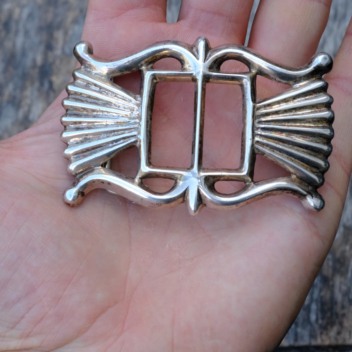 Vintage Sterling Silver Sandcast Belt Buckle