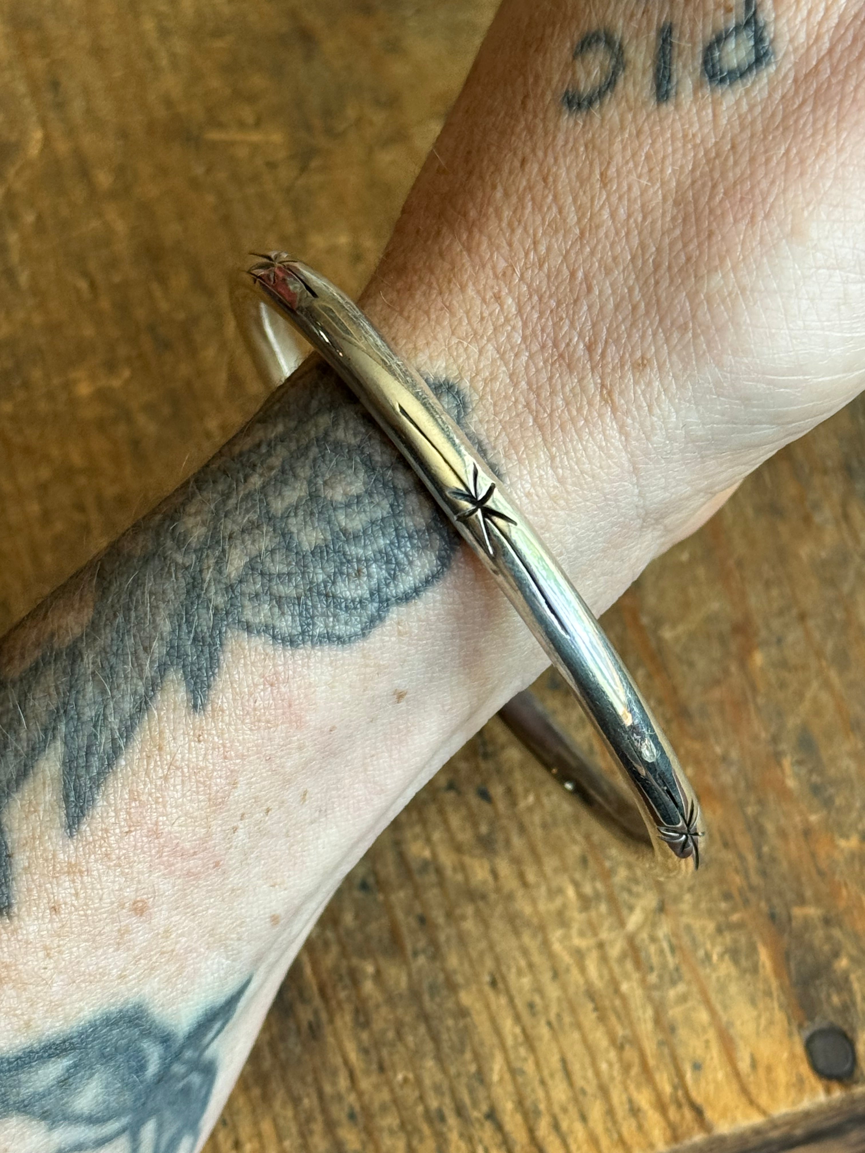 Vintage Sterling Silver Star Cut Hollow Bangle