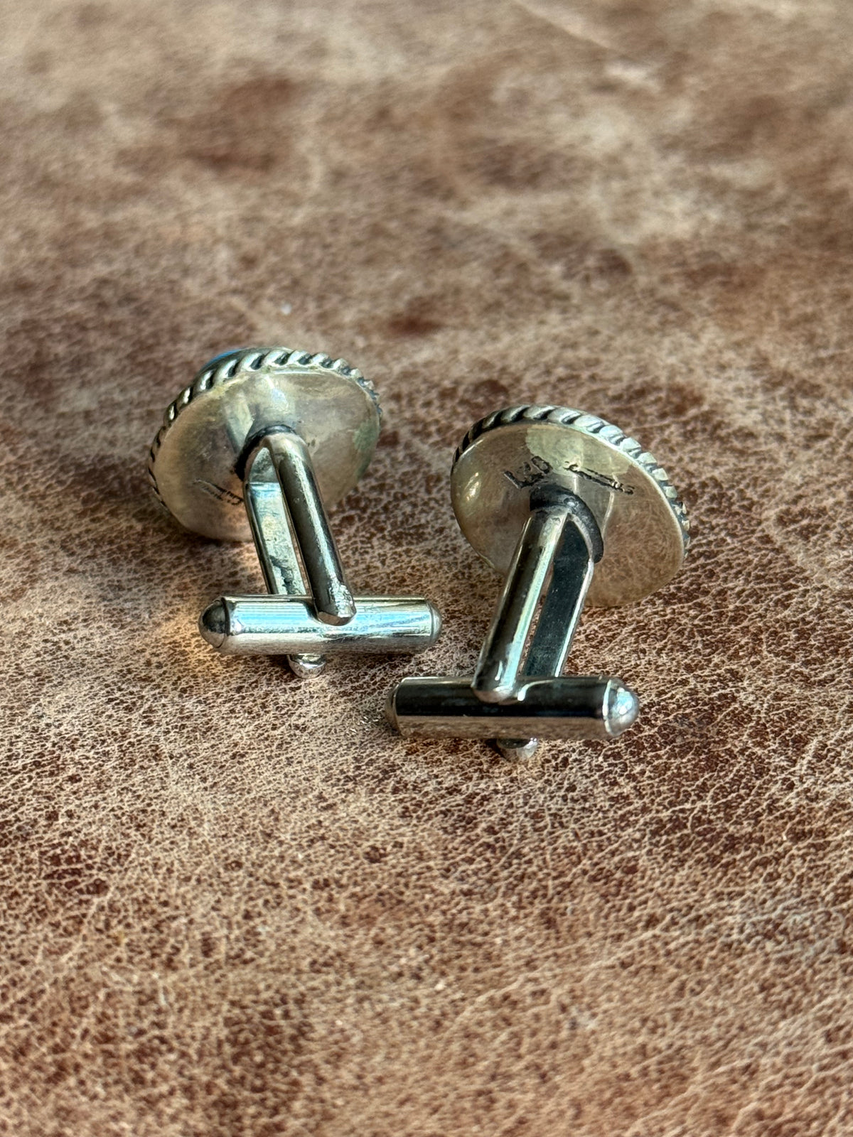 Vintage Sterling Silver Roped Turquoise Cufflinks