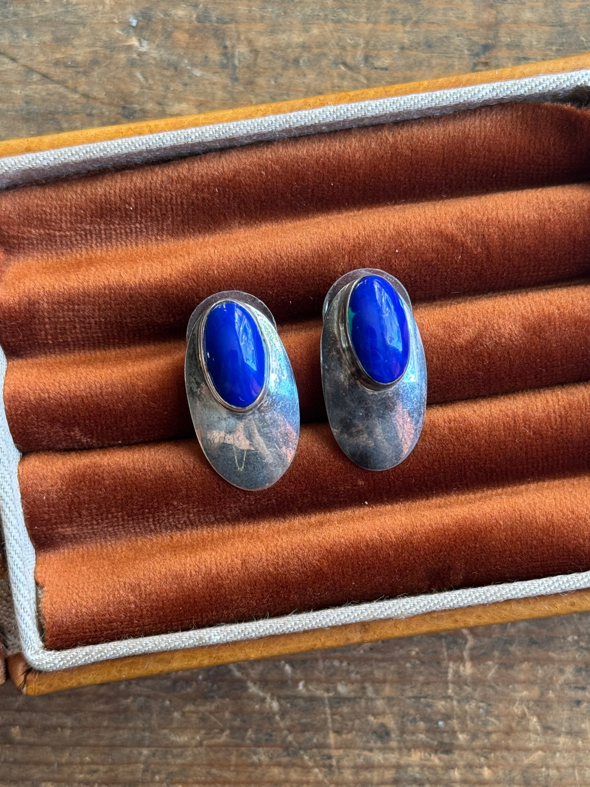 Vintage Sterling Silver Lapis Concho Earrings